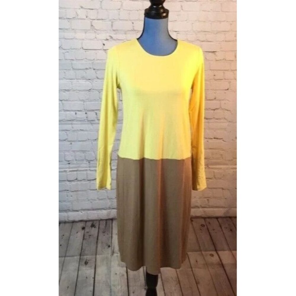 NWT J.Jill Yellow Tan Color Block Shift Long Sleeve Dress XS